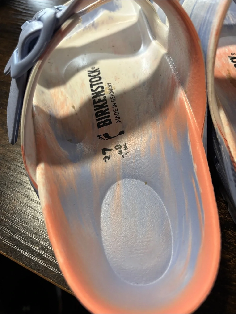 Birkenstock Arizona EVA Slides in Lavender, Coral and Cream Swirl